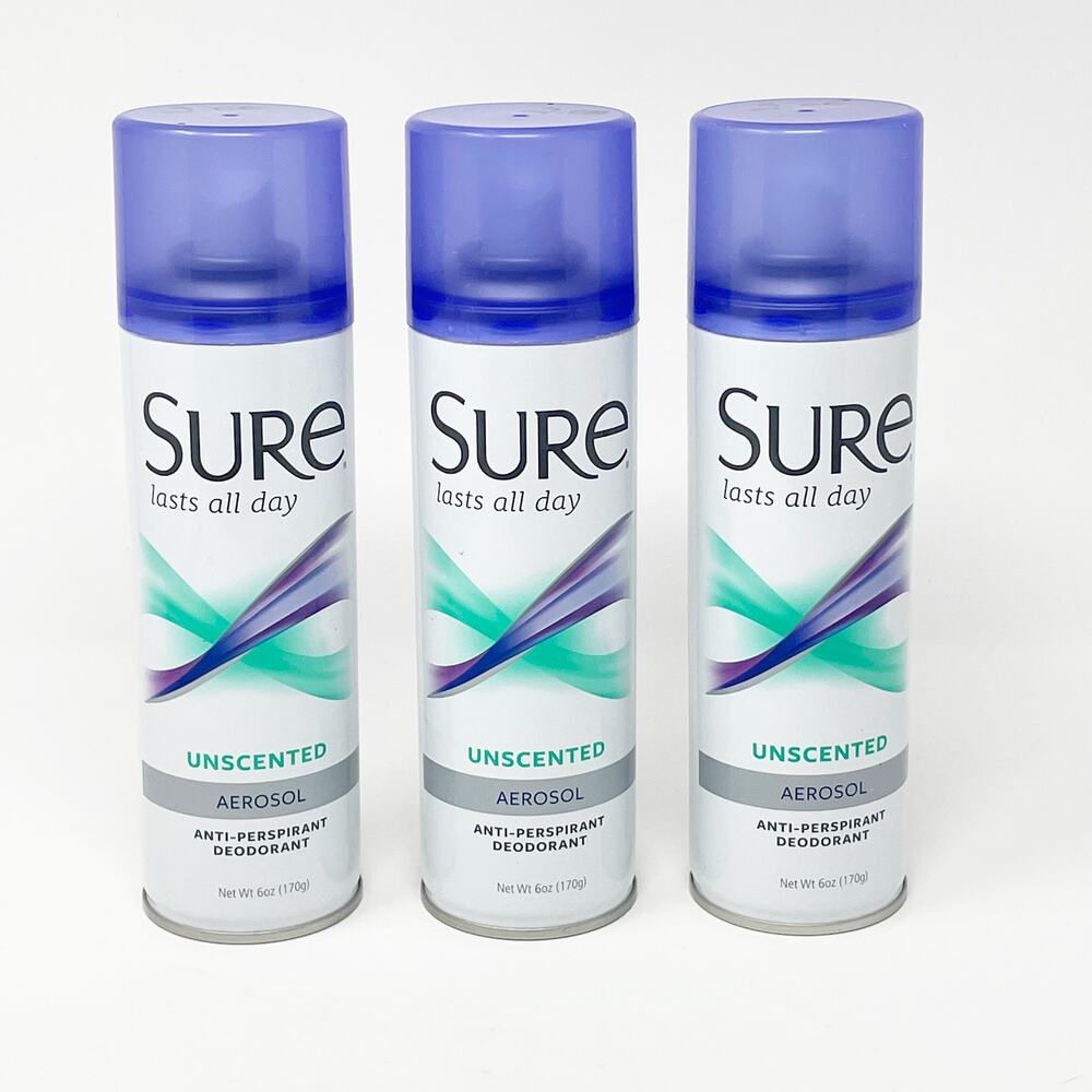 Sure Unscented Anti-Perspirant Deodorant Aerosol Lot of 3 NEW 6 Oz. Cans